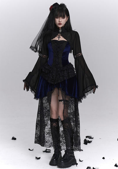 Gothic Style Blue Lace Strap Dress/Black Cardigan LAD0238