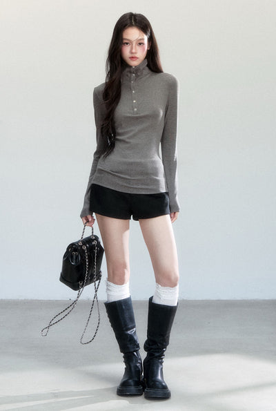Simple High Neck Long Sleeves T-shirt FRA0457