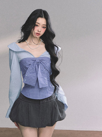Fake Two-piece Slim Striped Shirt DIA0584
