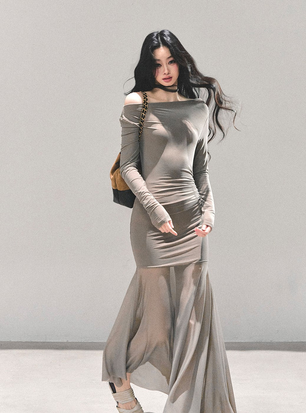 Off-shoulder Slimming Sheer Dress DIA0697