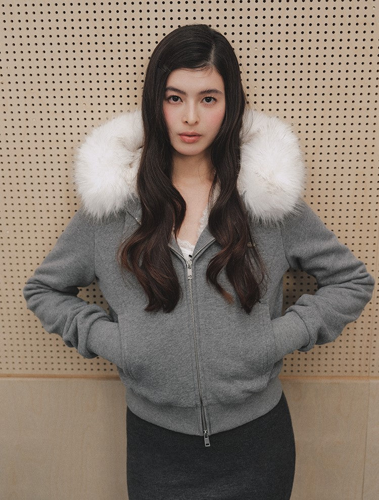 Fur Collar Hooded Short Sweatshirt Jacket LAL0249