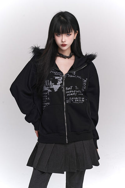 Black Velvet Sweatshirt Hooded Jacket LAD0119