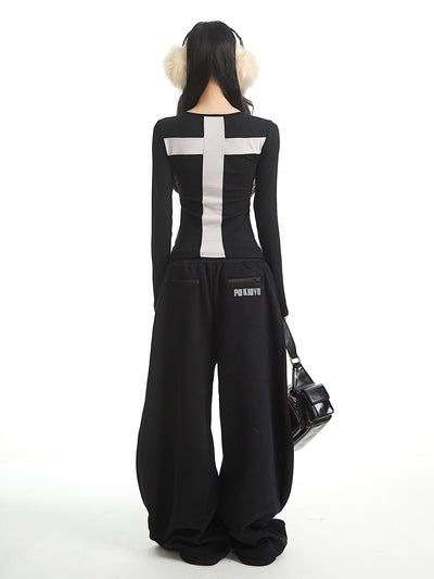 Skull Design Casual Wide-Leg Pants UNC0328