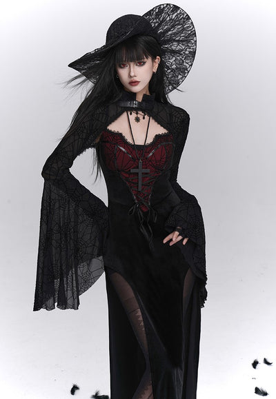 Spider Web Design Slit Strap Dress/Shawl LAD0241
