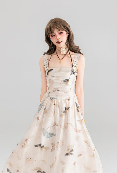 Butterfly Floral Suspender Seaside Holiday Slim Dress KEI0048