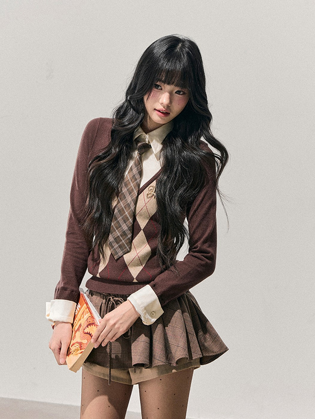 Faux Two-Piece Diamond Pattern Sweater DIA0747