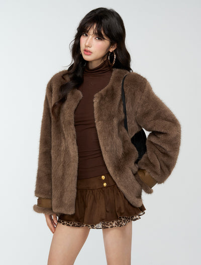 Suede Pleated Leopard Print Short Skirt 4MU0174