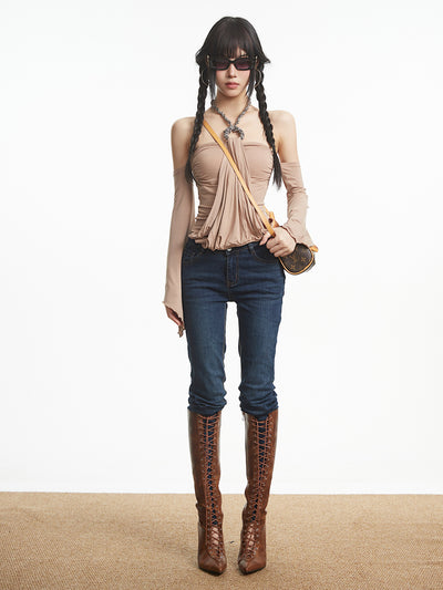 Off-Shoulder Long-Sleeve Bandeau T-Shirt UNC0312