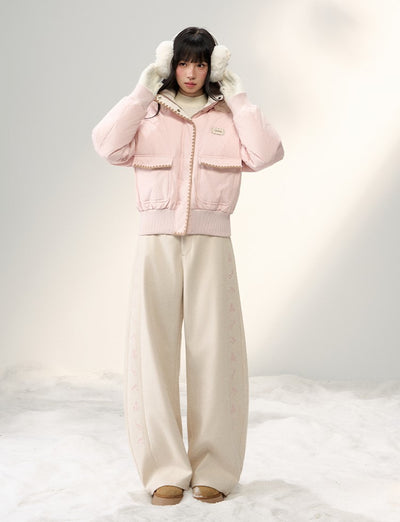 Shell Embroidered Fur Collar Hooded Down Jacket NTO0250