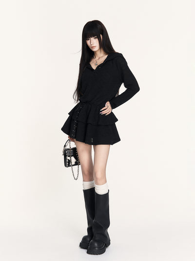 Hooded Long Sleeve Knitted Cake Dress VOC0425