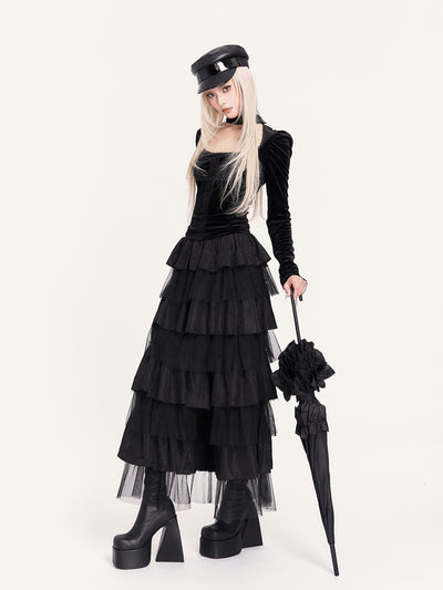 Gothic Lace Patchwork Cross Puff Sleeve Shirt VOC0465