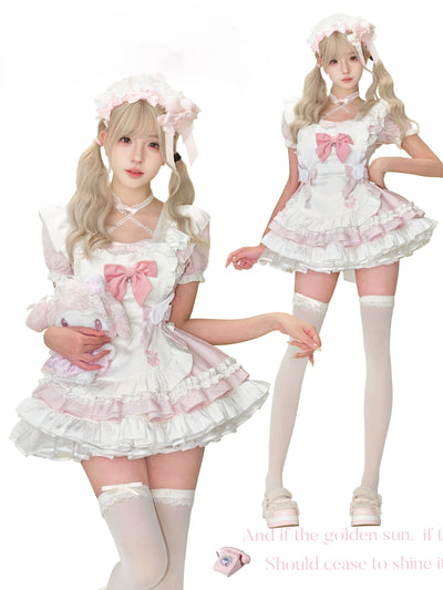 Bunny Pink Jacquard Dress/Bow Apron/Skirt SER0151