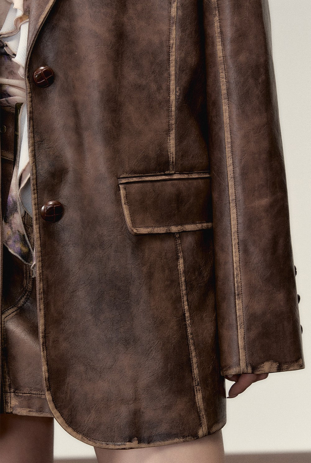 Retro Lapel Boyfriend Style Leather Jacket/Skirt VIA0048