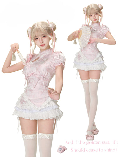 Bunny Pink Chinese Style Top/White Skirt SER0179