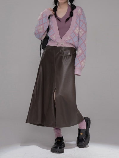 Dark Brown Split Leather Skirt COT0356