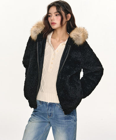 Fur Collar Black Hooded Jacket ANA0108