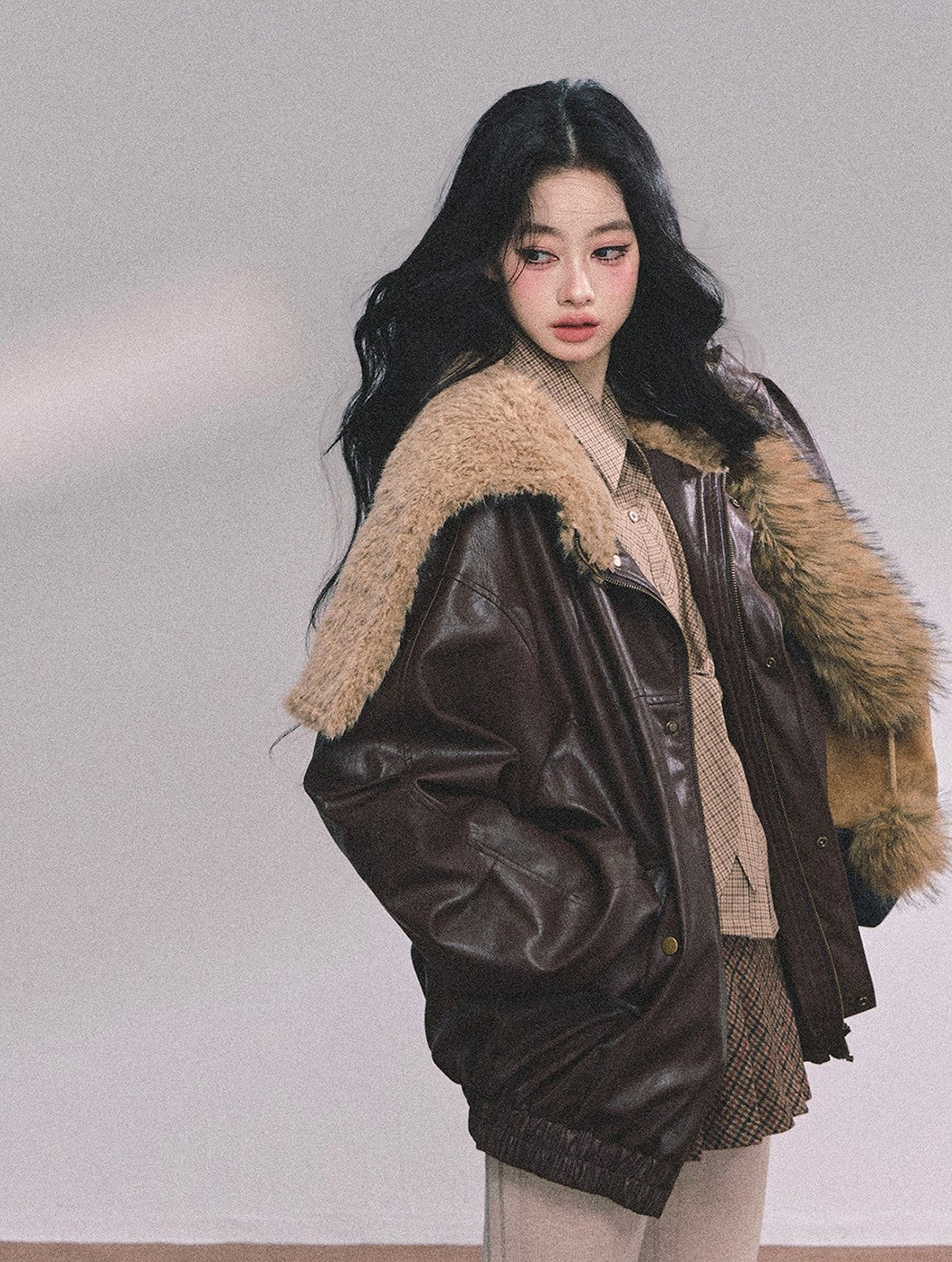 American Navy Collar Leather Jacket DIA0615