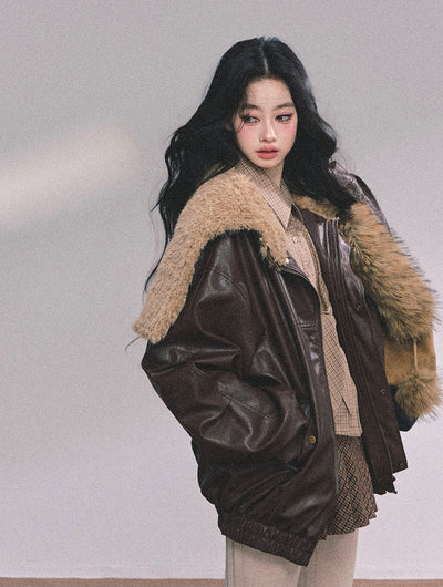 American Navy Collar Leather Jacket DIA0615