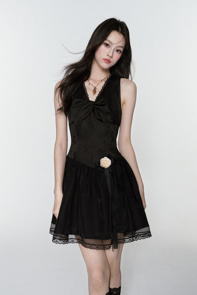 Black Elegant V-neck Dress FRA0377