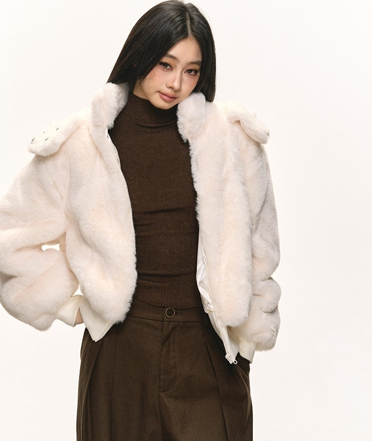 White Eco-friendly Fur Hooded Coat ANA0087