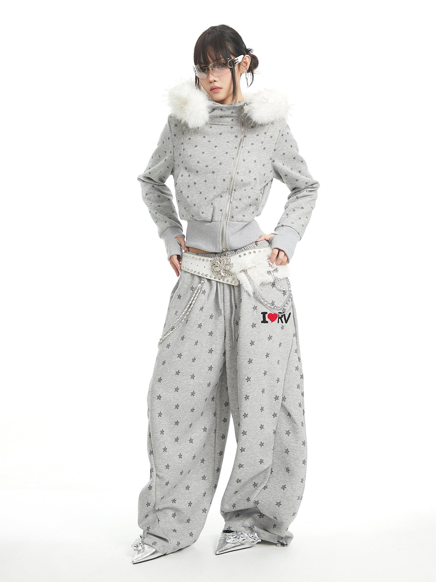 Full Star Design Fur-collar Hooded Jacket UNC0329