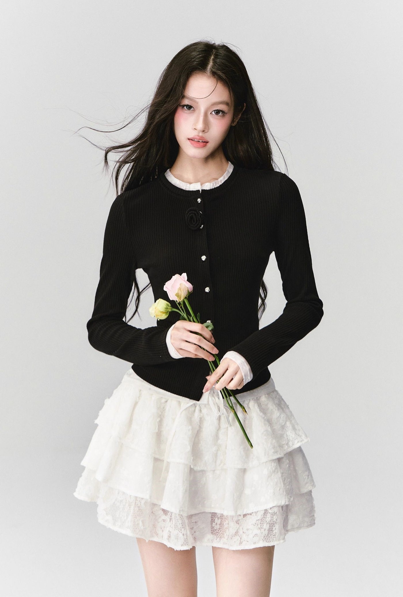 Flower Fake Two-Piece Knitted Cardigan FRA0426