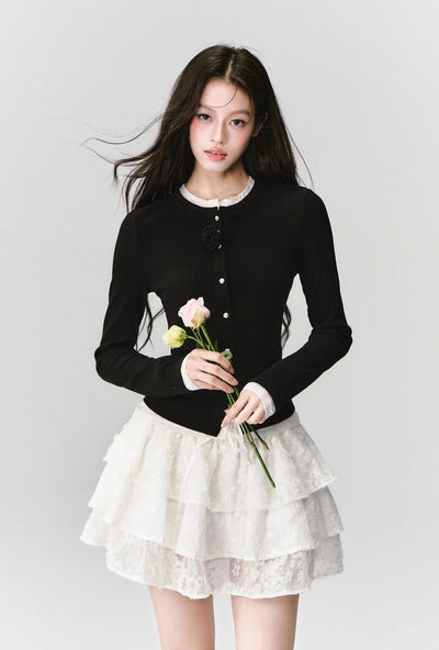 Flower Fake Two-Piece Knitted Cardigan FRA0426