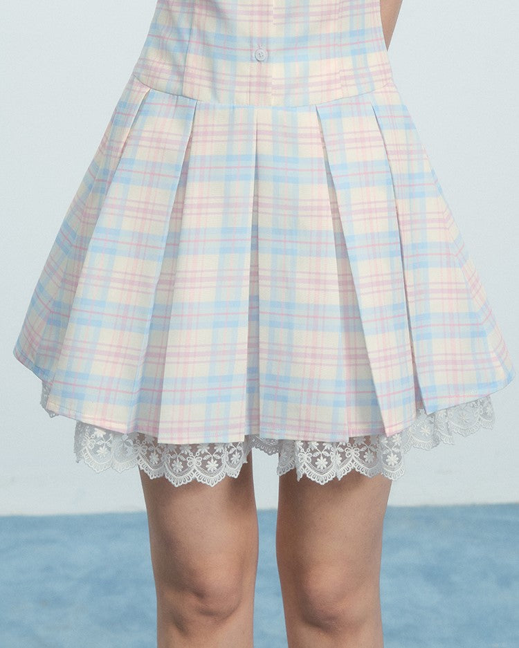 Fresh Plaid Baby Collar Lace Dress NTO0221