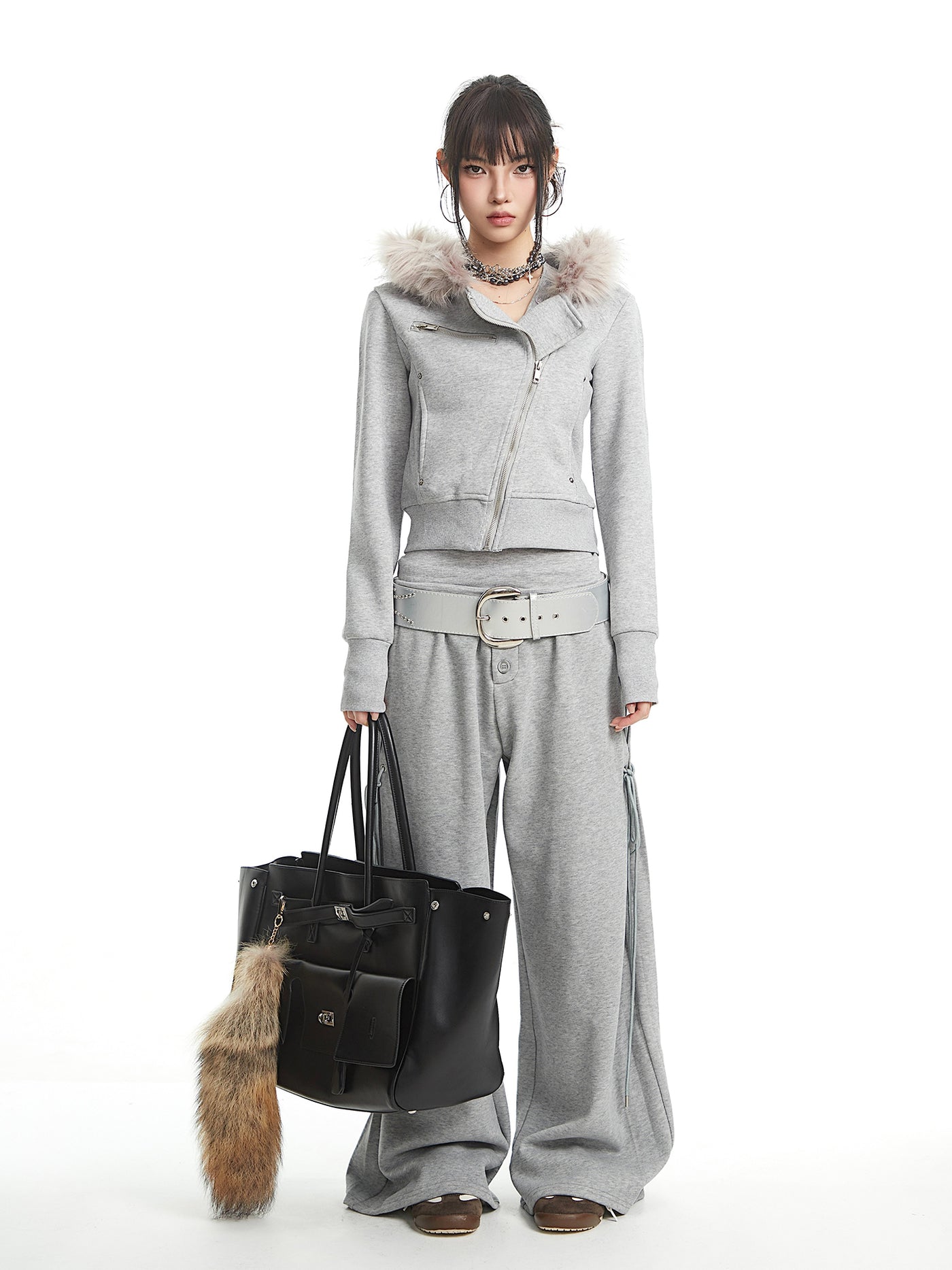 Fur Collar Hooded Sweatshirt Jacket UNC0324