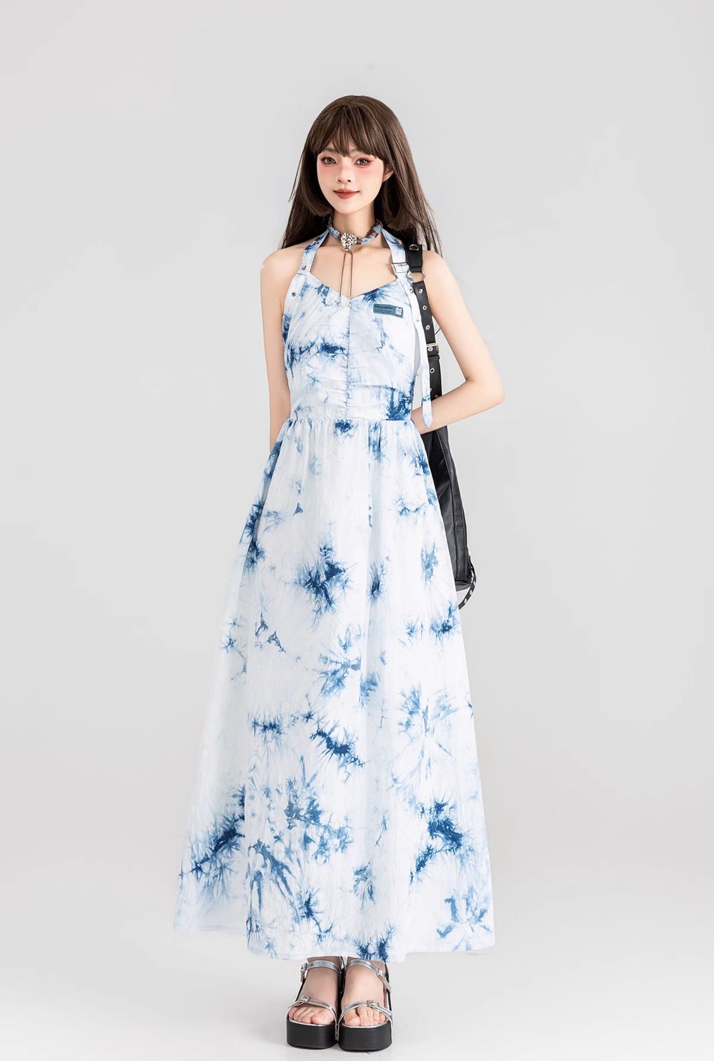 Tie-dyed Halter Neck Suspender Backless Long Dress KEI0099