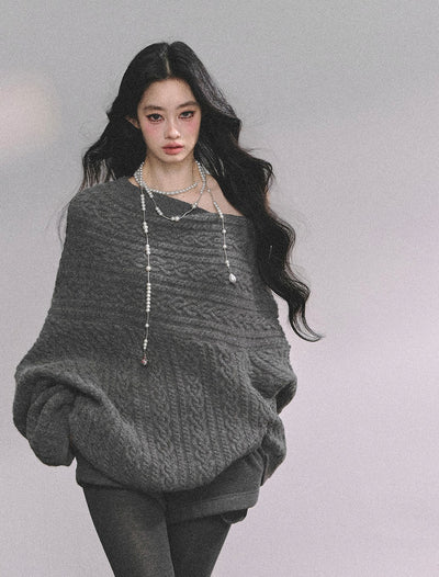American One Shoulder Cable Sweater DIA0619