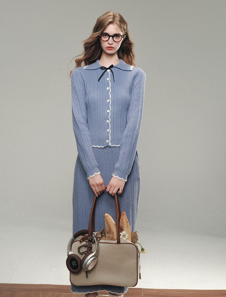 Unnamed Sea Blue Knitted Cardigan/Long Skirt GRO0081