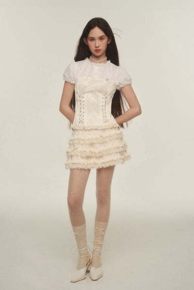 French Retro Pleated Puffy Cake Short Skirt AYF0039