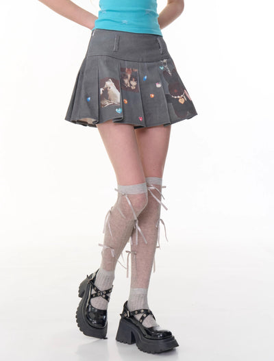 Gray Animal Print Pleated Skirt ZIZ0294