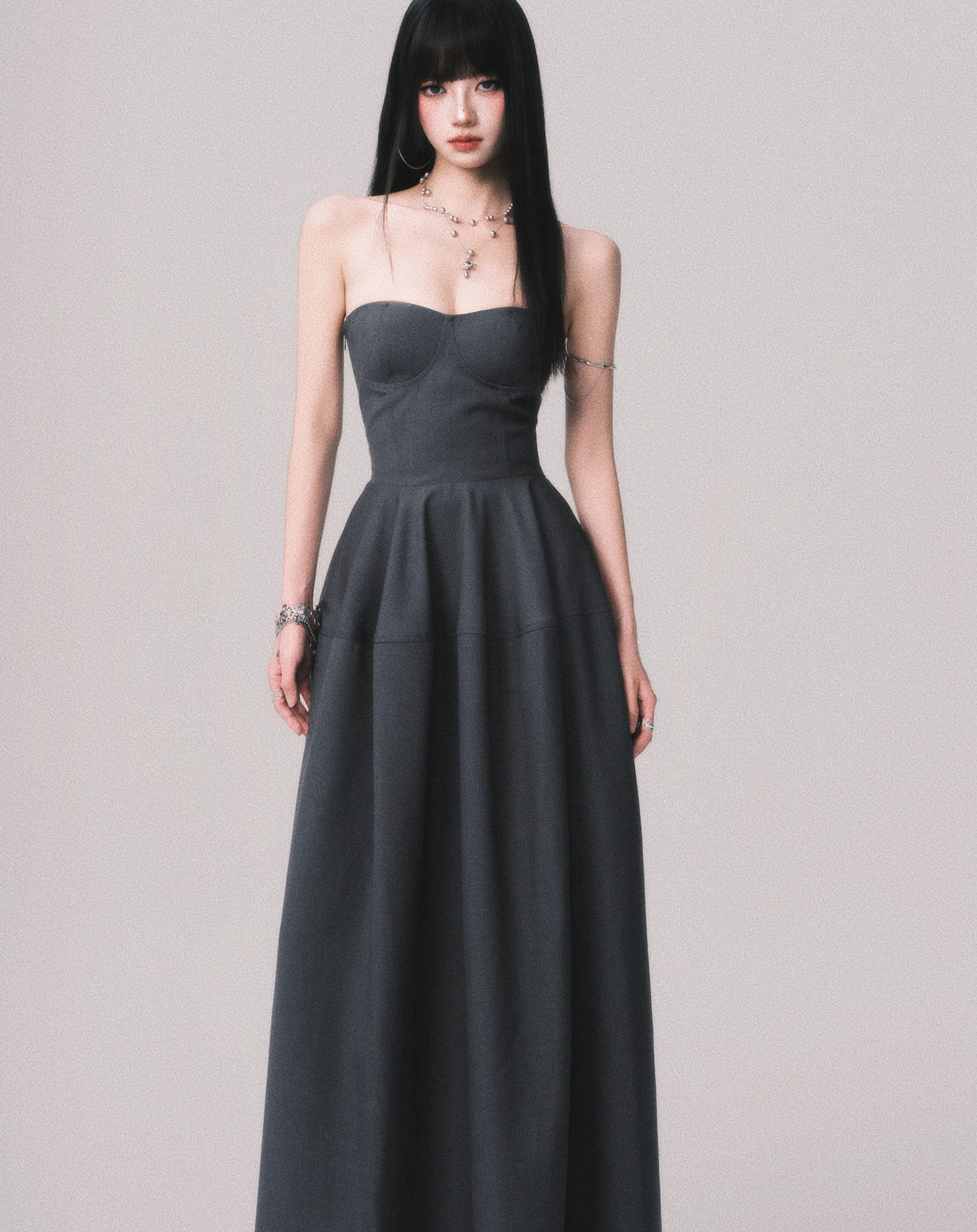 Slimming Puffy Long Tube Top Dress LUL0162