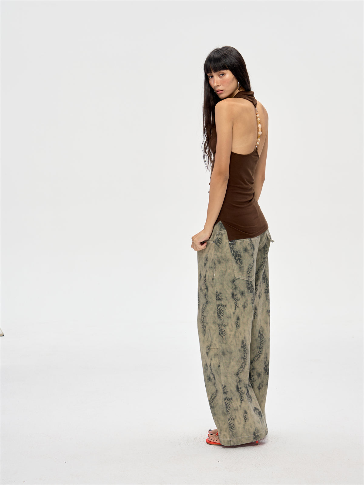 Backless Beaded Swing Collar Top CUR0212