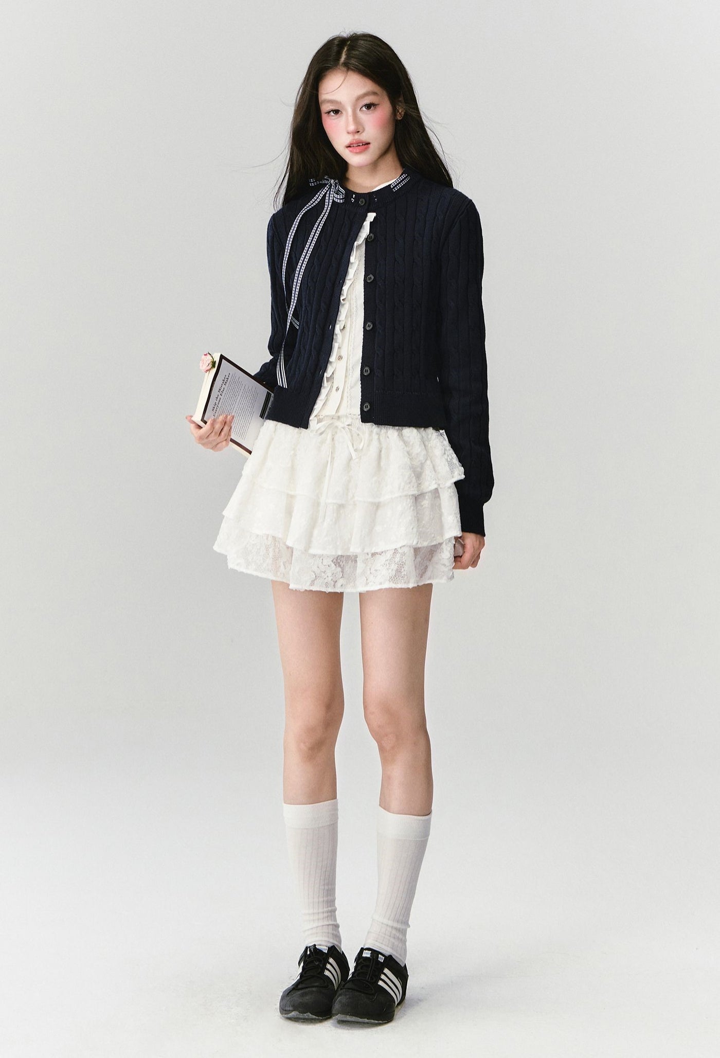 Plaid Bow Sweater Cardigan FRA0429
