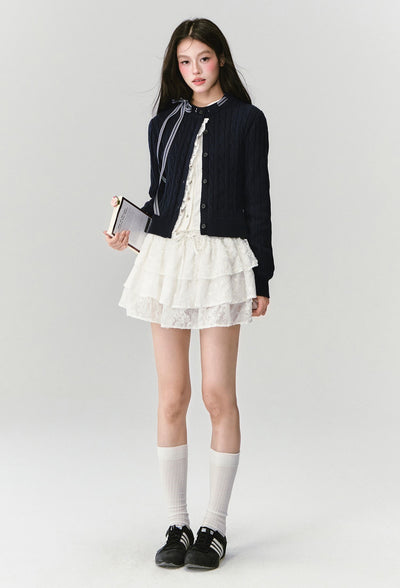 Plaid Bow Sweater Cardigan FRA0429