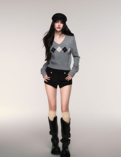 Diamond Pattern V-Neck Sweater LUL0200