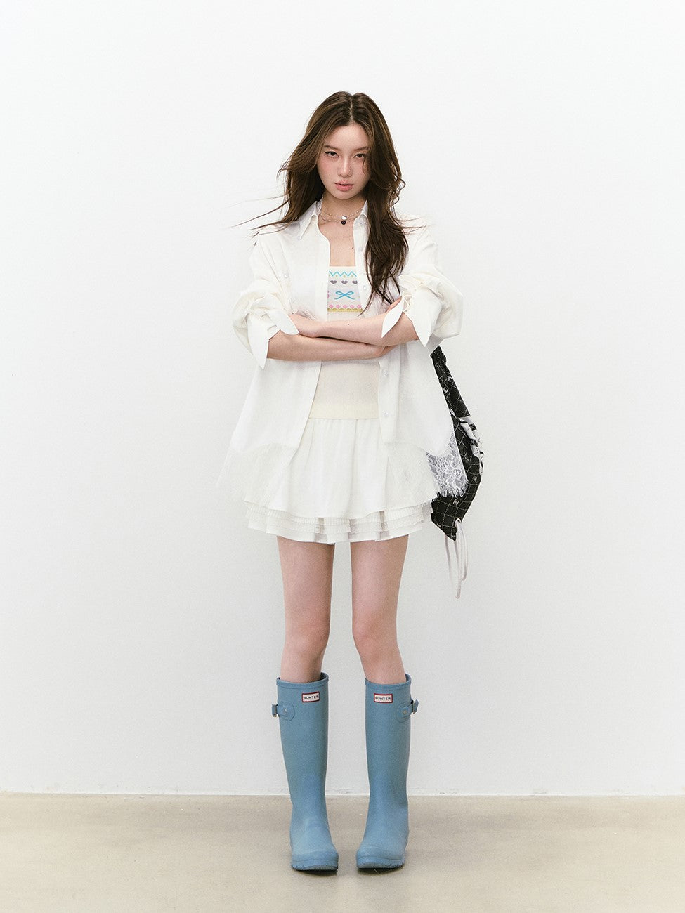 Mesh Lace Stitching Beads Shirt VIA0239