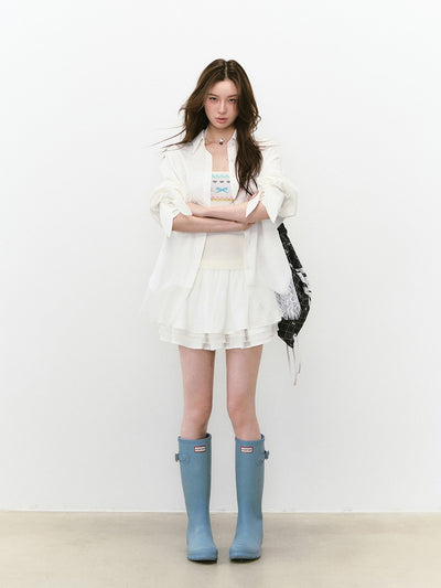 Mesh Lace Stitching Beads Shirt VIA0239