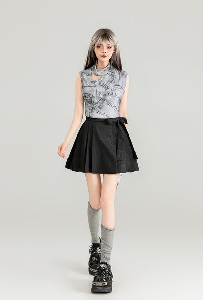 Dark Pattern Jacquard A-line Pleated Short Skirt KEI0081