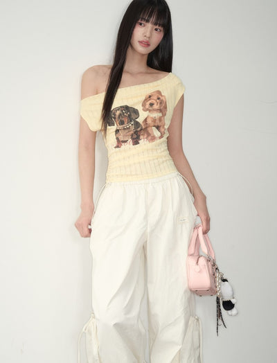Puppy Print Drop Shoulder T-shirt SOO0006