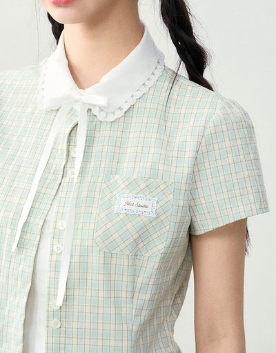 Doll Collar Fake Two-piece Plaid Shirt NTO0229