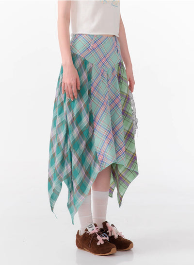 Summer Design Irregular Plaid High Waist Green Skirt ZIZ0083