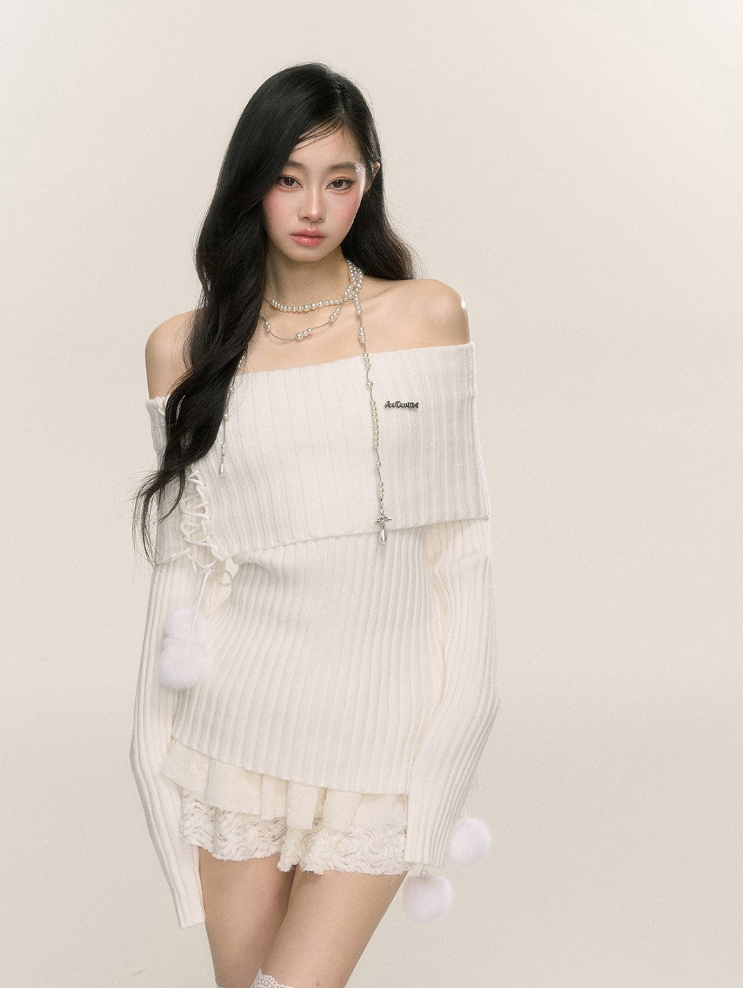 Moonlight Muse One Shoulder Long Sleeve Slim Knitted Sweater DIA0228