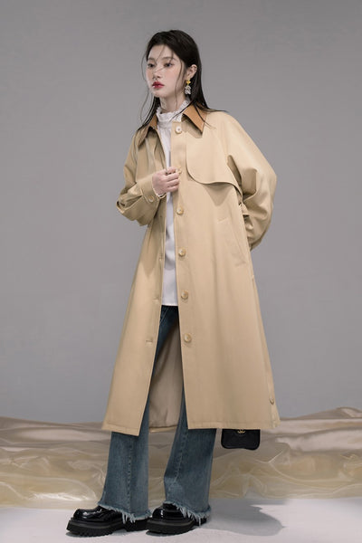 Leather Collar Long Coat COT0343