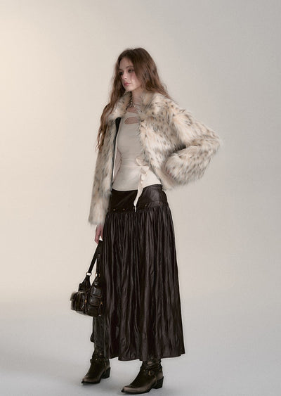 Mid-length Design Imitation Pleated Leather Skirt VIA0177