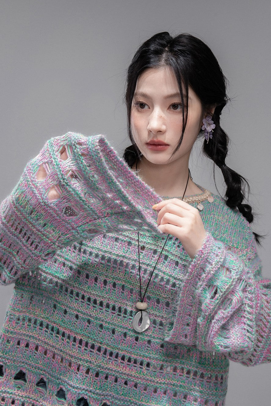 Cherry Pink Shell Chain Hollow Sweater COT0358
