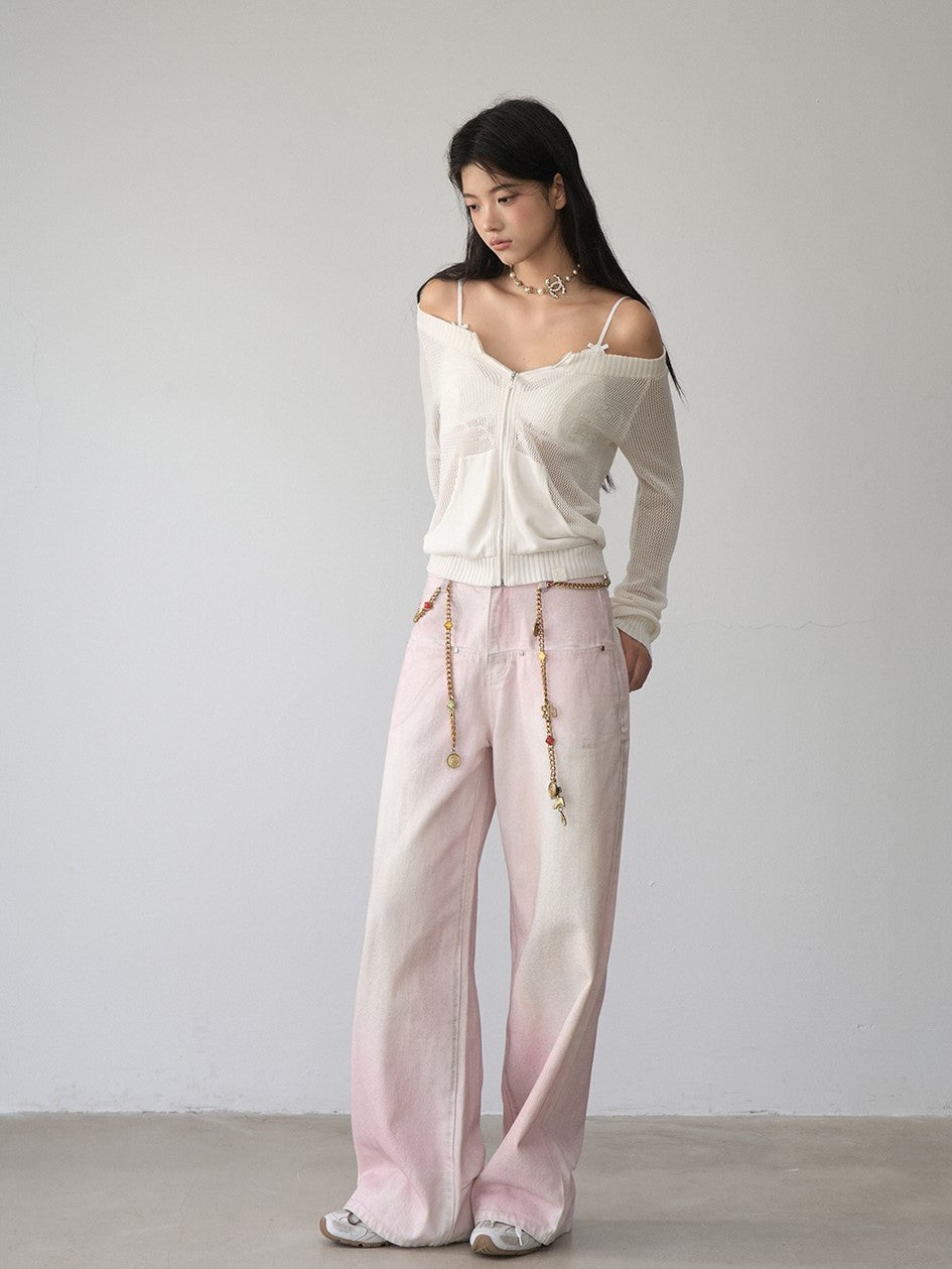 Washed Distressed Pink Jeans VIA0331
